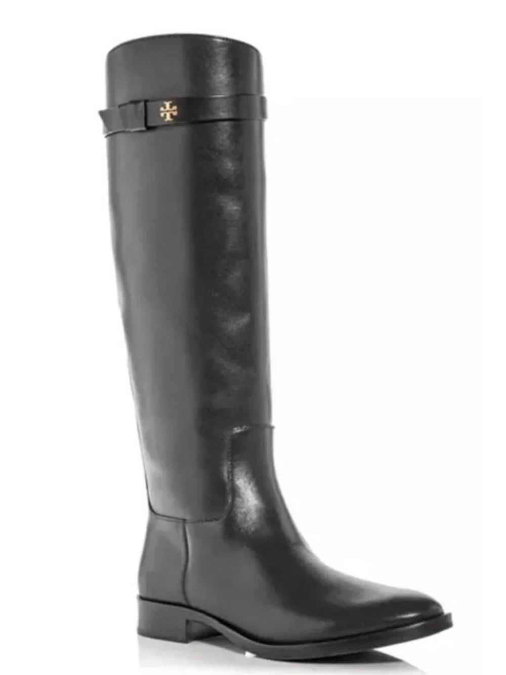 Tory Burch Everly Strap Tall Knee Black Leather Riding Boots Size 5 NEW